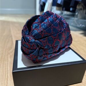 Gucci Navy and Red GG Monogram Knotted Headband/turban